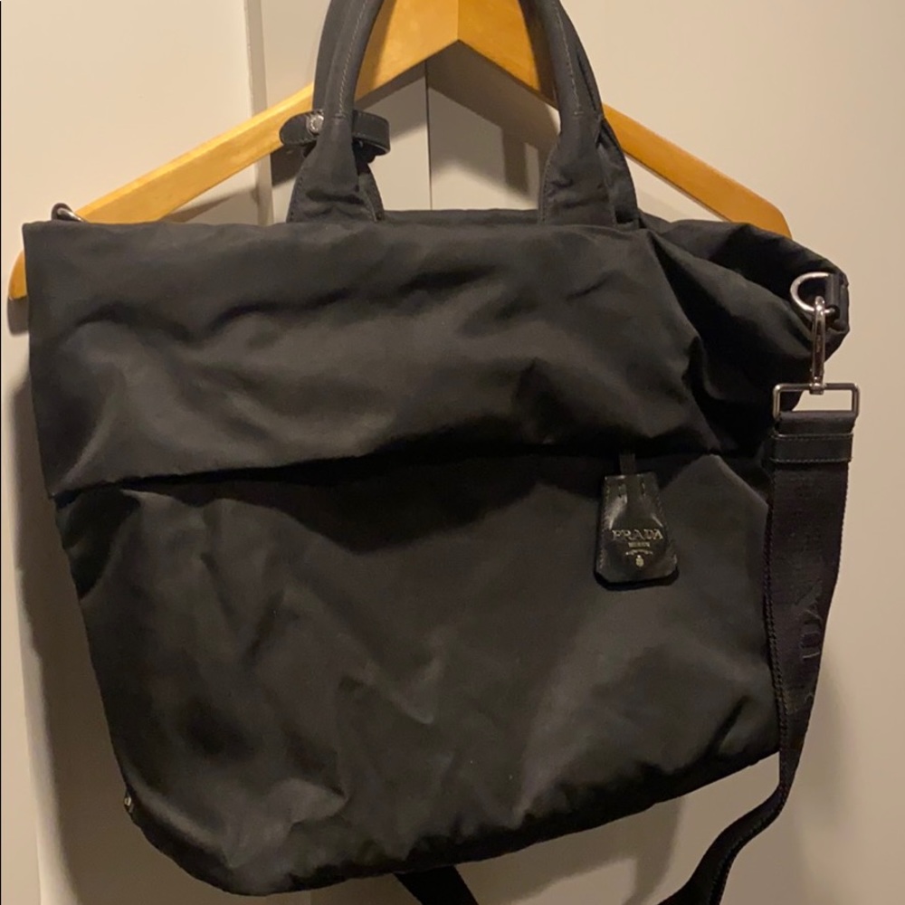 Prada Vela Nylon Tote/Crossbody, black